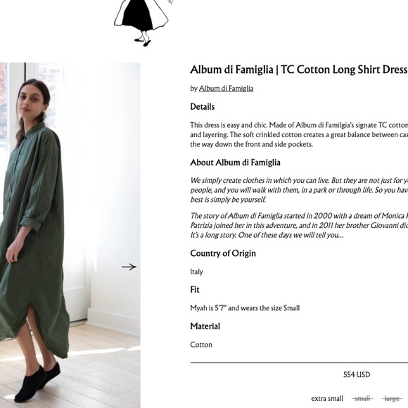 ALBUM DI FAMIGLIA The Long Shirt Dress TC Grey Iconic Paper Cotton Long Sleeve L - Picture 8 of 16